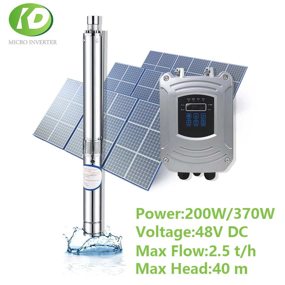 48VDC 200W 370W 2 Inch Solar Pump Deep Well Submersible Solar Pump With Controller Stainless For Borehole Irrigation