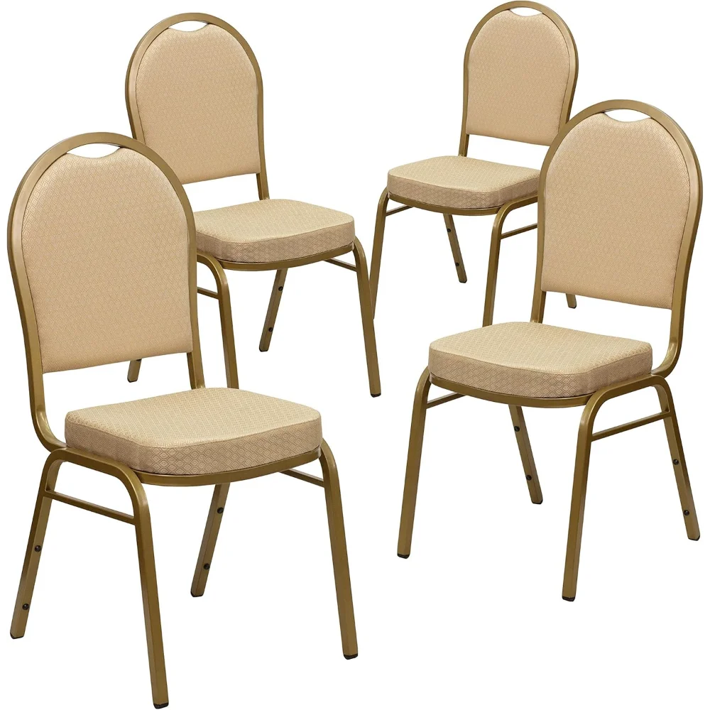 

4 Pack Series Dome Back Stacking Banquet Chair in Beige Patterned Fabric - Gold Frame