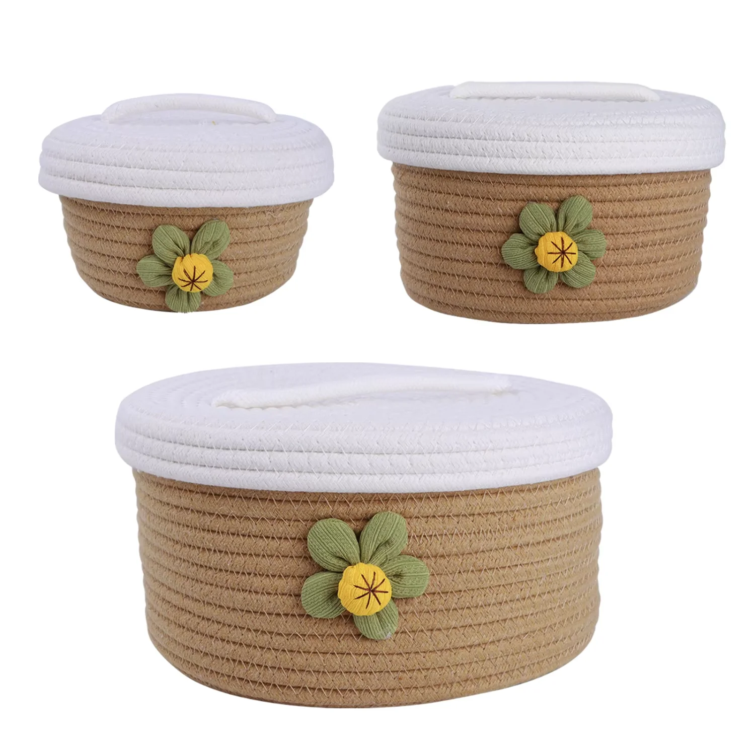 Hand-made woven fresh style desktop decoration, set of three large storage baskets, cleaning up household Knob