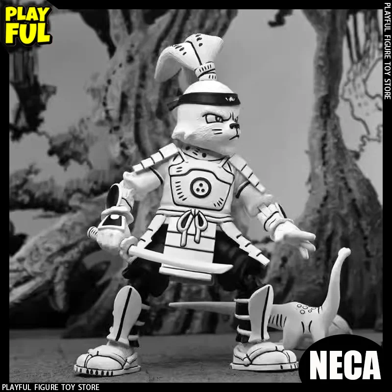 N Stock Original Neca Ninja Turtles Samurai Adventure Usagi Yojimbo Monochrome Version Anime Figure Neca 54505 Doll Toy Kid Gift