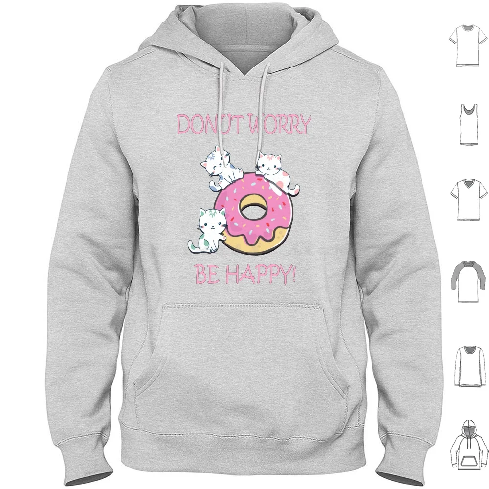 Donut Worry Cat Kitten Sweet Hoodie cotton Long Sleeve Donut Kitten Sweet Domestic Animal Cats Meow Purr Soft Kitten