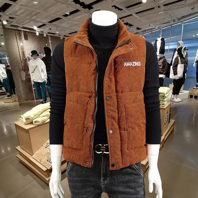 

Waistcoat Male Wintertime Cotton Sill Young Person Korean Version Corduroy Vest Thickening for Warmth Men's Handsome Vest Jacket