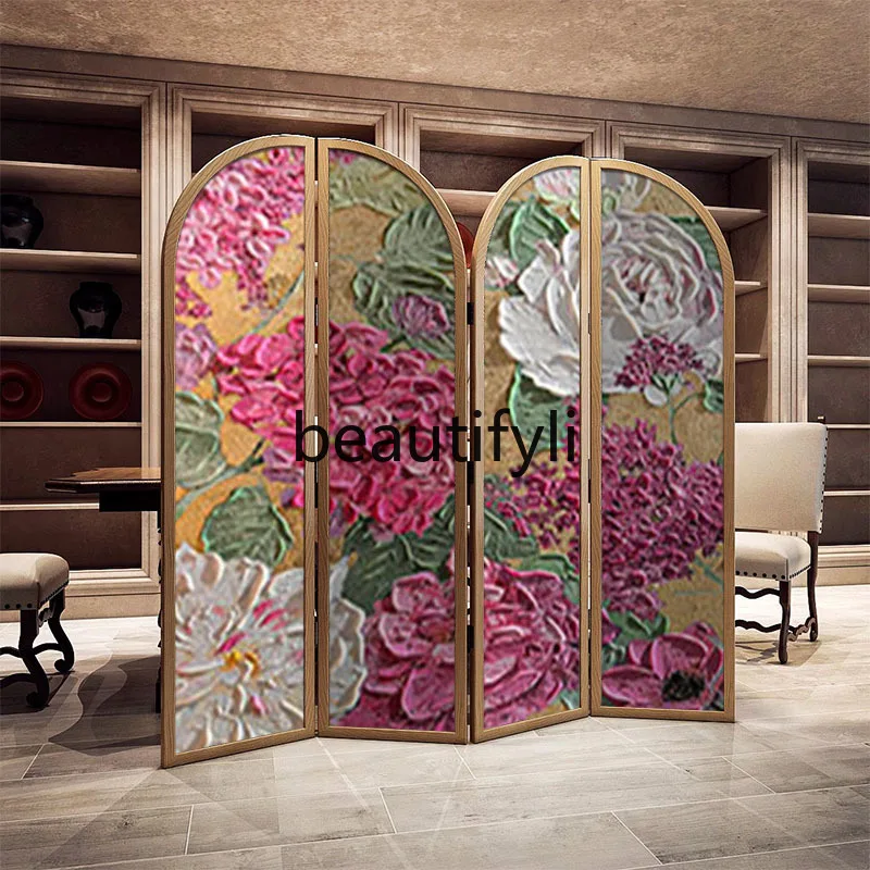 

French medieval flower bud screen partition living room entrance bedroom cover decoration office sofa solid wood folding screen