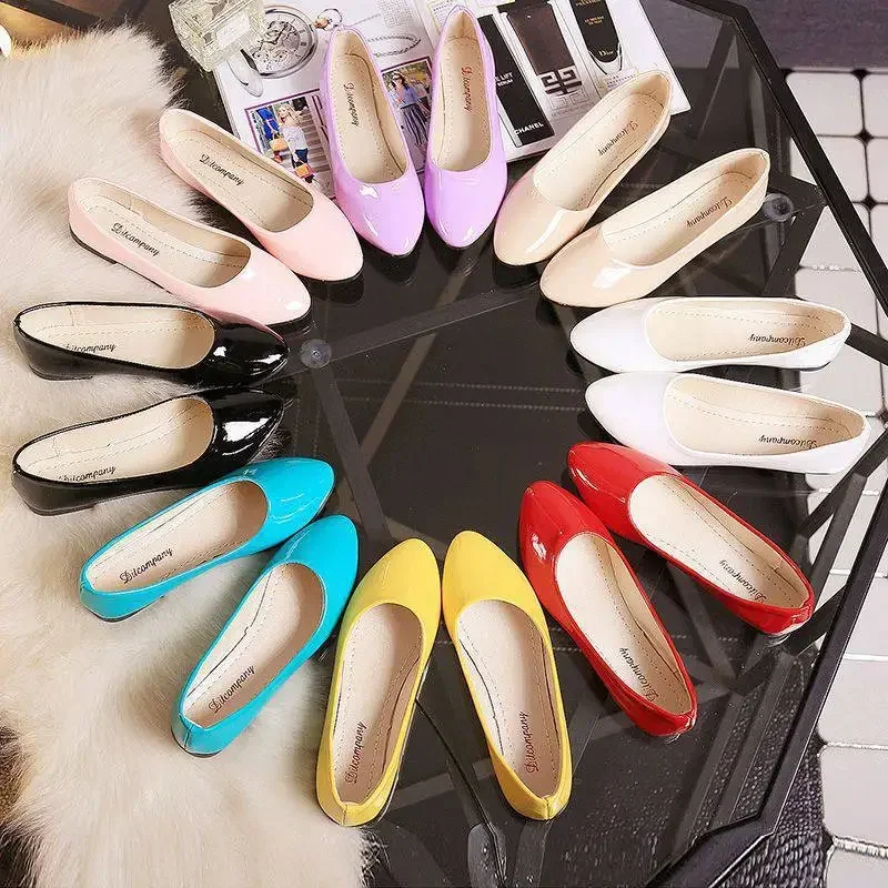 Women Candy Color Ballet Flats White Wedding Shoes Woman Flats Patent Leather Slip on Shoes Zapatos Mujer Ladies Boat Shoes224