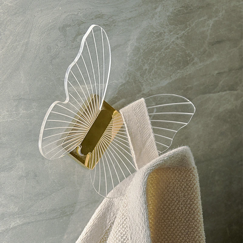 Acrylic Brass Hook Butterfly Robe Hooks Door Bag Key Holder Towel Hanger Rack Wall Mouted Bathroom Hardware Storage Holder