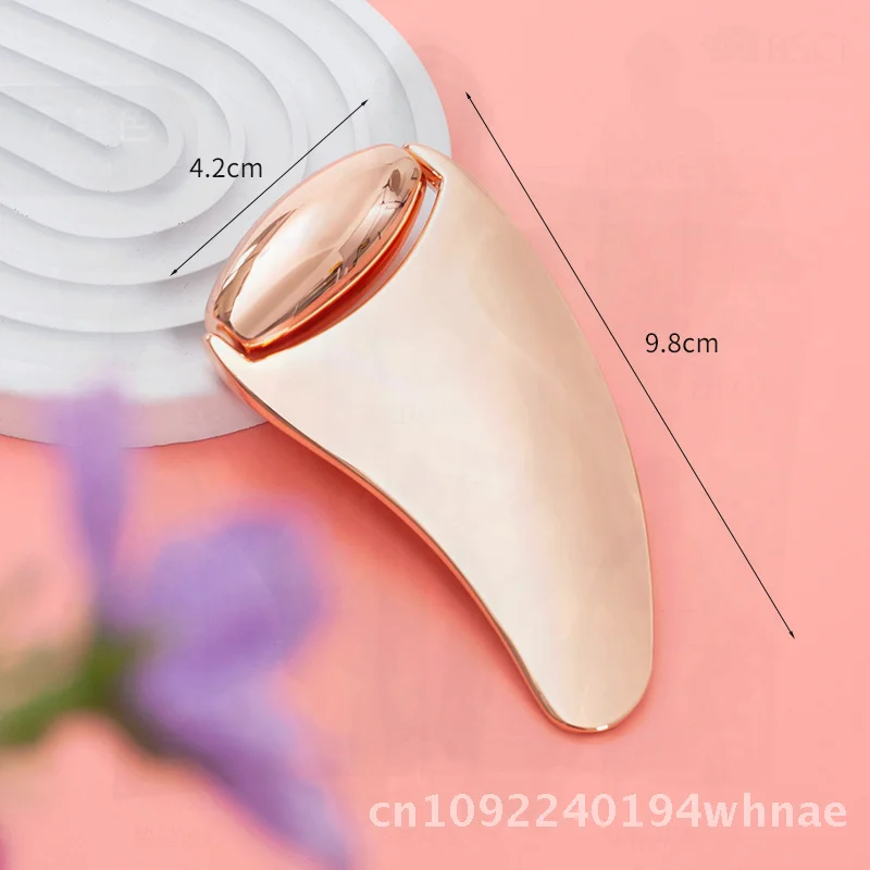 ลูกกลิ้งหยกนวดหน้า แผ่นขูดโลหะ เครื่องมือเสริมความงามยกกระชับผิว สำหรับการดูแลผิว สีโครเมียมโรสโกลด์