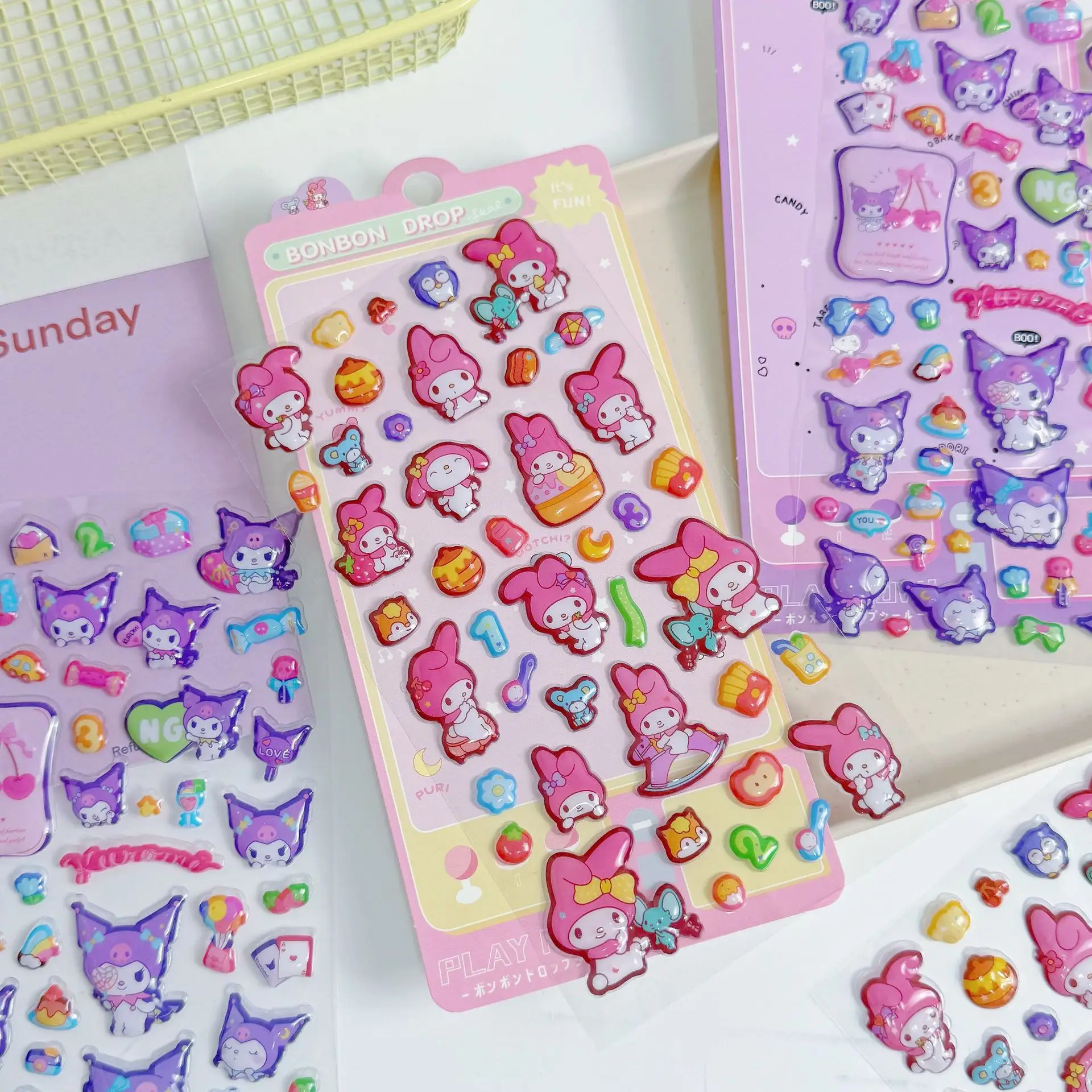 

Cute My Melody Sanrio Stickers Creativity Cinnamoroll 3D Relief Sticker Girl Diy Journal Stationery Phone Case Decoration Gifts