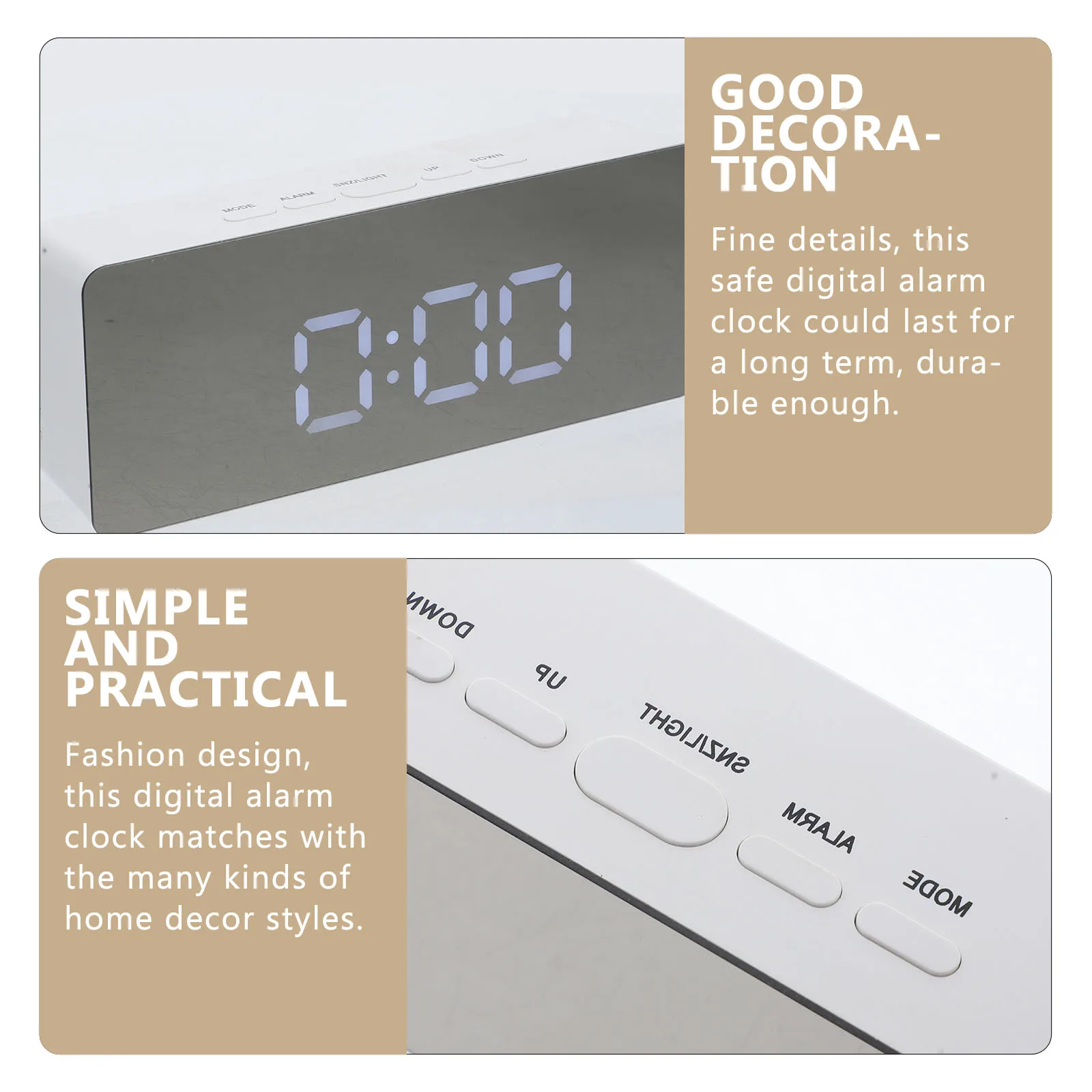 

Large Display Digital Alarm Clock Mirror Screen ABS Desktop Clock Bedroom Electronic Multi-Functional Indoor Use