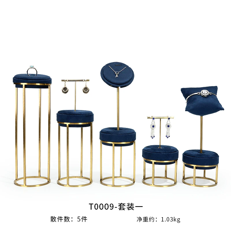 luxurious blue jewelry display stand Business Exhibition earring ring necklace display prop store counter jewelry organizer rack