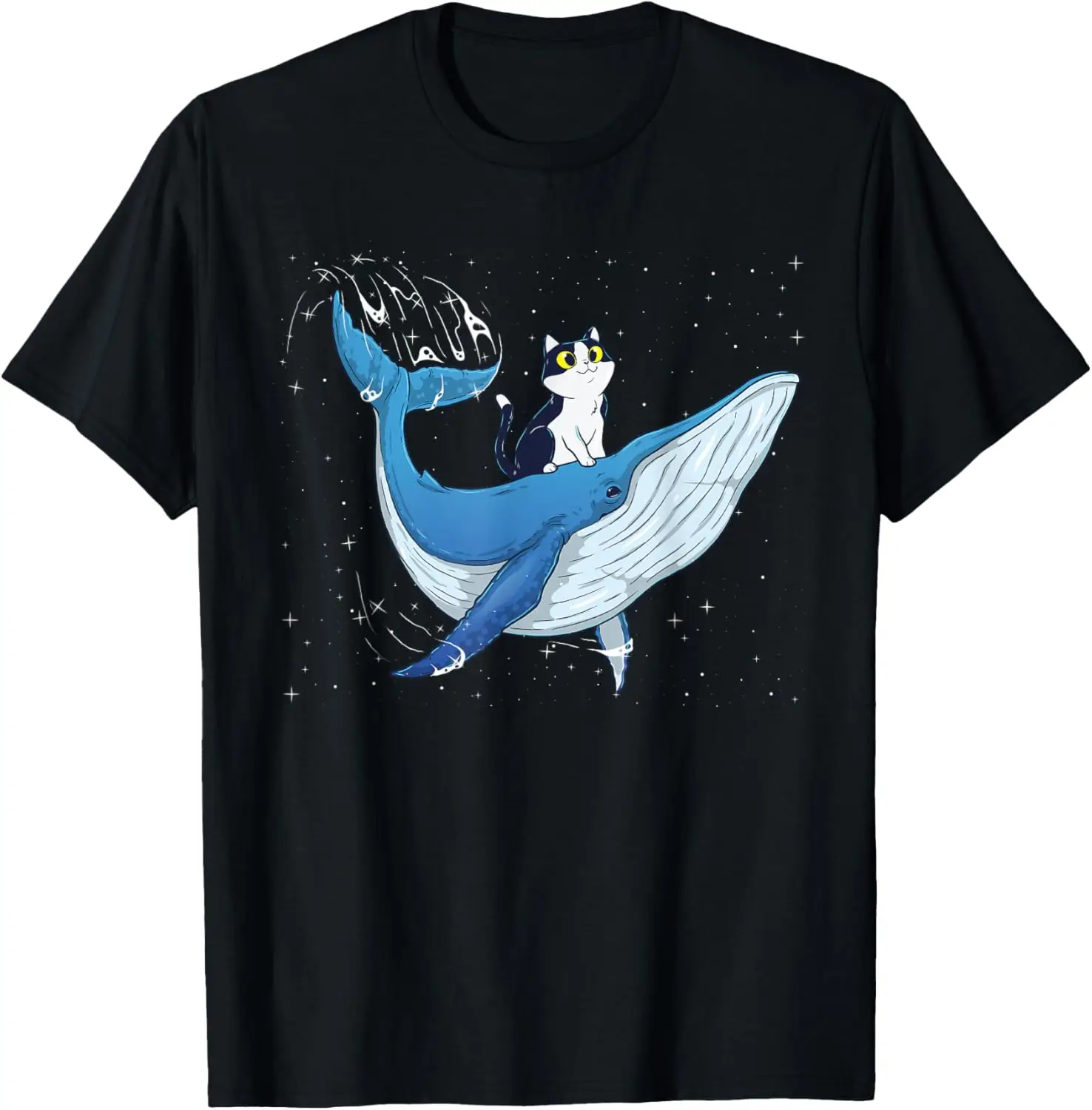 

Space Whale Riding Cat Graphic Tee Funny Animal Lover Summer Trip T-Shirt Unisex