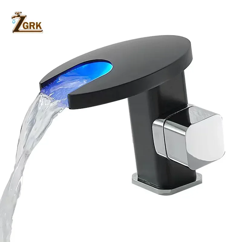Waterfall Faucet LED Light Intelligent Basin Mixer Tap Color Changing Temperature Sensitive Bathroom Faucets Single Hole