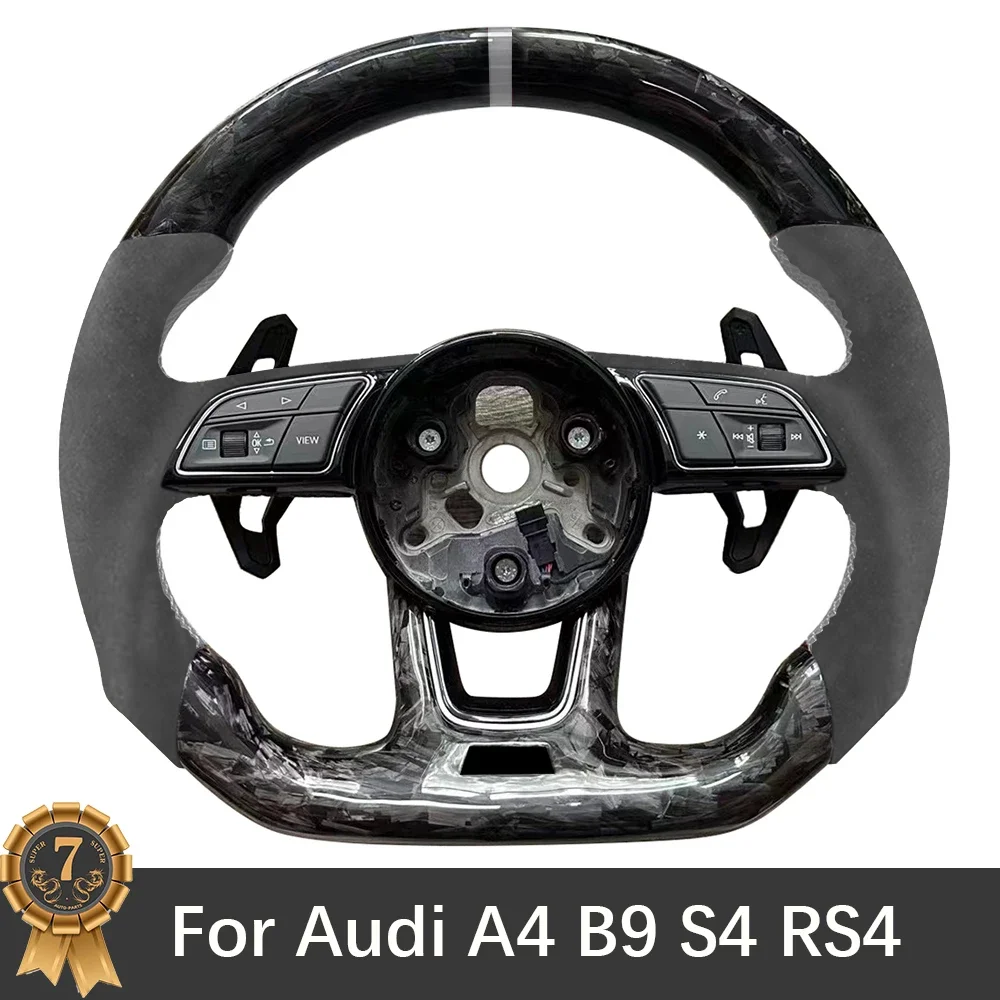 For Audi A4 B9 S4 RS4 Alcantara Carbon Fiber Steering Wheel Gray Stitching With Paddle S/RS Logo Assembly Accessories