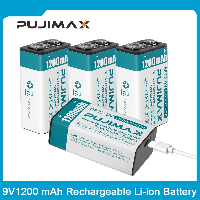 

PUJIMAX 9V Type-C 1200mAh Li-ion Rechargeable Battery Lithium Battery For Multimeter Microphone With Battery Box Hot Sale