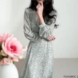 2024 Autumn Chic Korea Feminine Vestidos Fashion Women V Neck Japan Style Girls Retro Vintage Flower Long Maxi Shirt Dress