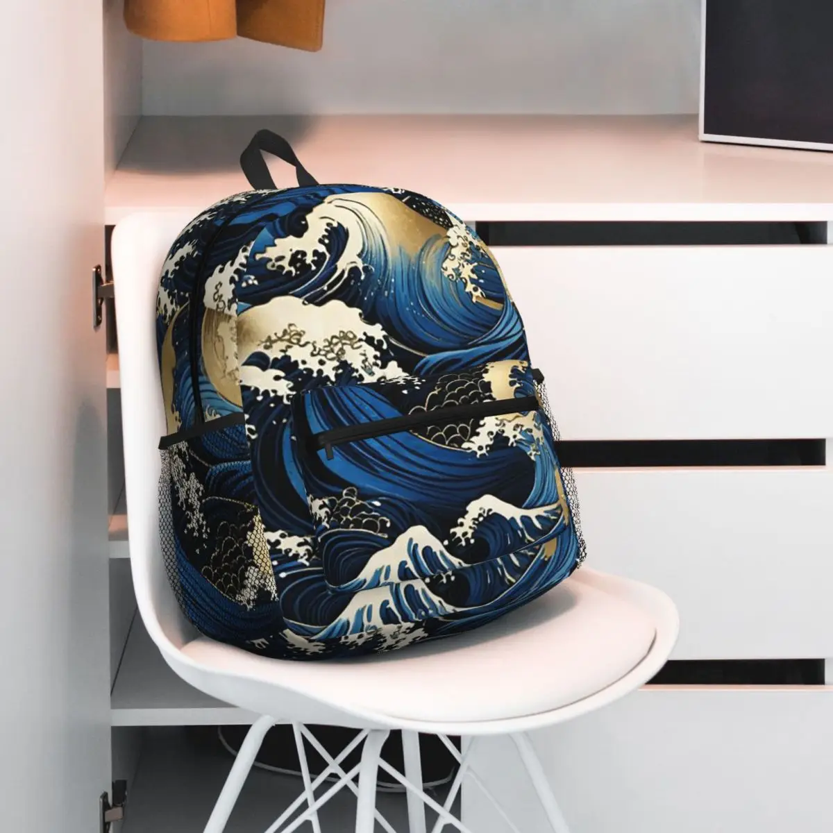 

Japanese Blue Waves Art (4) Backpack Student BookBag Children School Bag Computer Shoulder Bags for Men Women