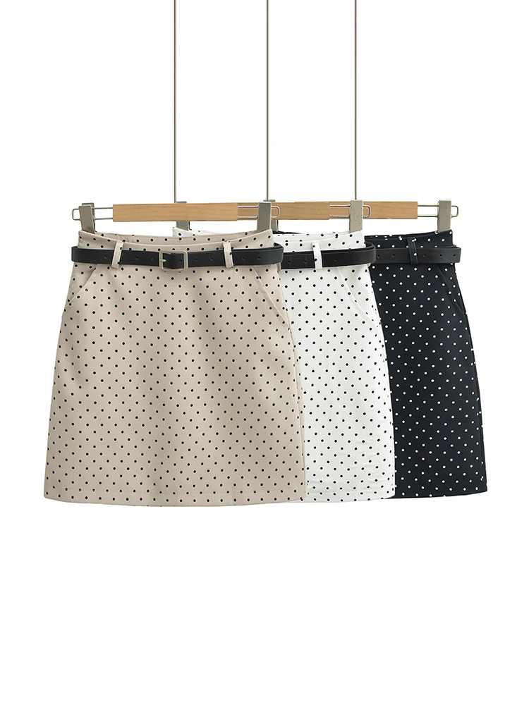 

Retro Polka Dot High Waist A-Line Skirt with Belt College Sle Slimming ort f Skirt for Young Women Summer Collection