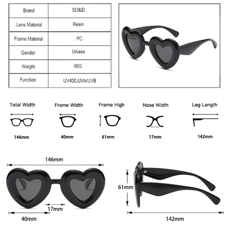 SO&EI Retro Heart-Shaped Candy Color Women Fashion Brand Designer Sunglasses UV400 Men Polarized Mirror Gradient Sun Glasses