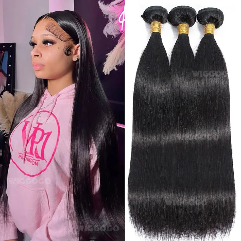 

Наборы прямых волос Bone Straight (1/3/4 шт.), 100% натуральные человеческие волосы, необработанные, натурального черного цвета, 26, 28, 30 дюймов.