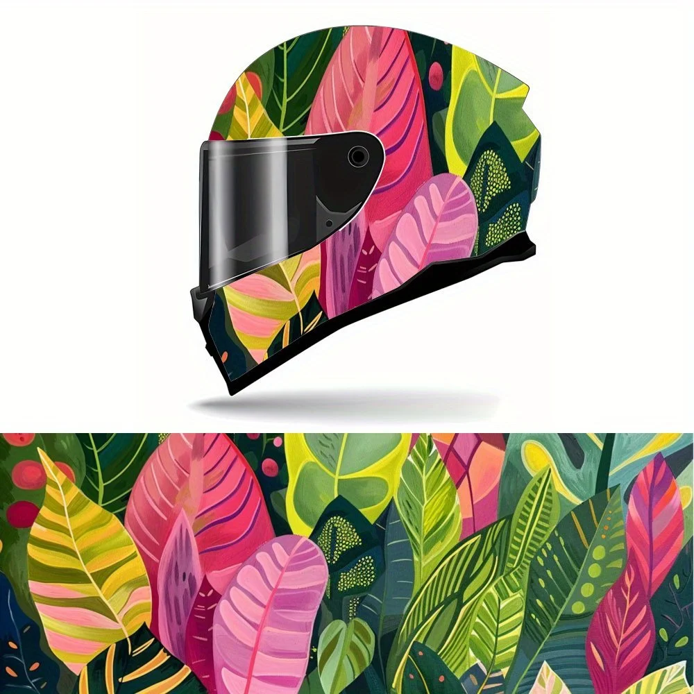 

Full Face Tropical Leaf Art pattern Helmet Decals - Durable and Waterproof PVC, self-adhesive Motorcycle Racing Helmet Aesthetic