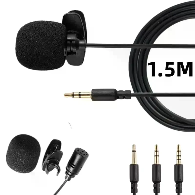 3.5mm 1.5m Lavalier Clip-On Lapel Mic for Phone PC Laptop