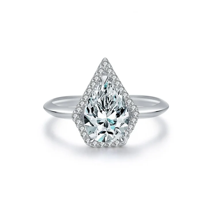 خاتم نسائي فاخر مطلي بالألماس والبلاتينيوم على شكل قطرة S925 من الفضة الإسترليني للهدايا #1