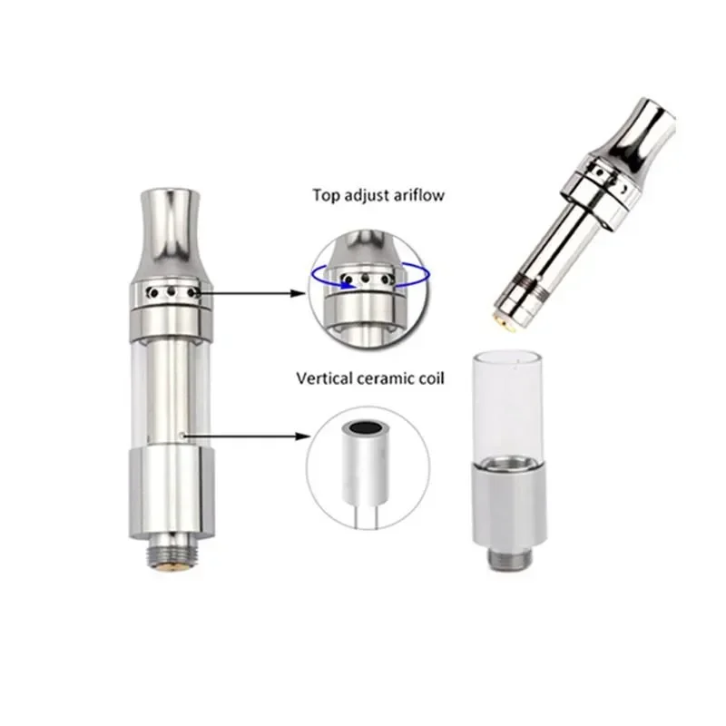 50pcs 리버티 V9 카트리지 카트 0.5ml 세라믹 코일 풀 메탈 탱크 탑 공기 흐름 분무기 510 스레드 예열 배터리 Vapes