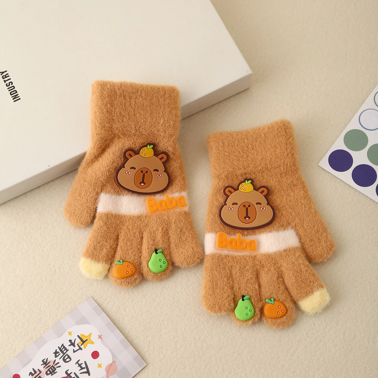 Sarung Tangan Rajut Anak Motif Kapibara Usia 8-15 Tahun, Sarung Tangan Hangat Kartun untuk Balita, Sarung Tangan Hangat untuk Aktivitas Luar Ruangan, Hadiah Natal untuk Anak Perempuan