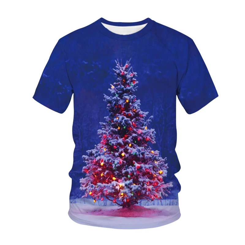 Christmas Tree Carnival Santa Claus Happy New Year Men's and Women's T-Shirts Hip Hop 3D Print Tees Round Neck Short Sleeve Top