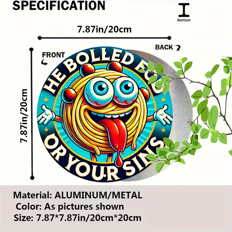 قطعة واحدة من لافتة القصدير المعدنية المصنوعة من الألومنيوم الكرتونية السباغيتي المضحكة - لوحة فنية جدارية ريفية مع تصميم "HE BOLLED FO YOUR SINS" للمنزل، Garage-2D