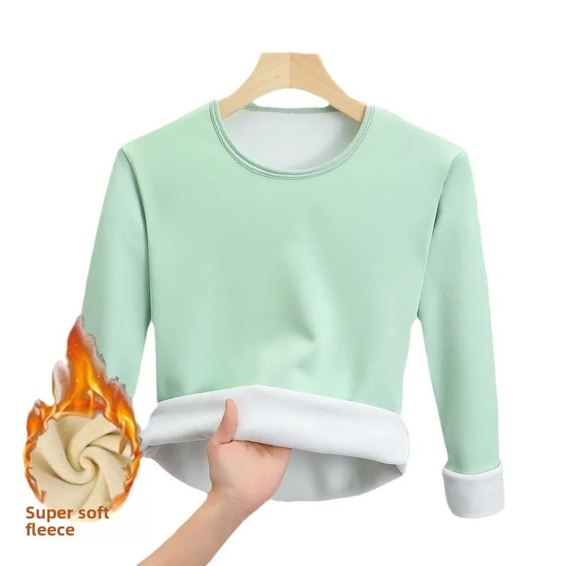 여성용 플리스 안감 슬림핏 보온 내의 라운드넥 긴팔 편안하고 통기성 좋은 베이스 레이어 셔츠