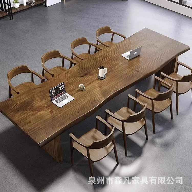 Long table simple modern long solid wood negotiation table and chair combination