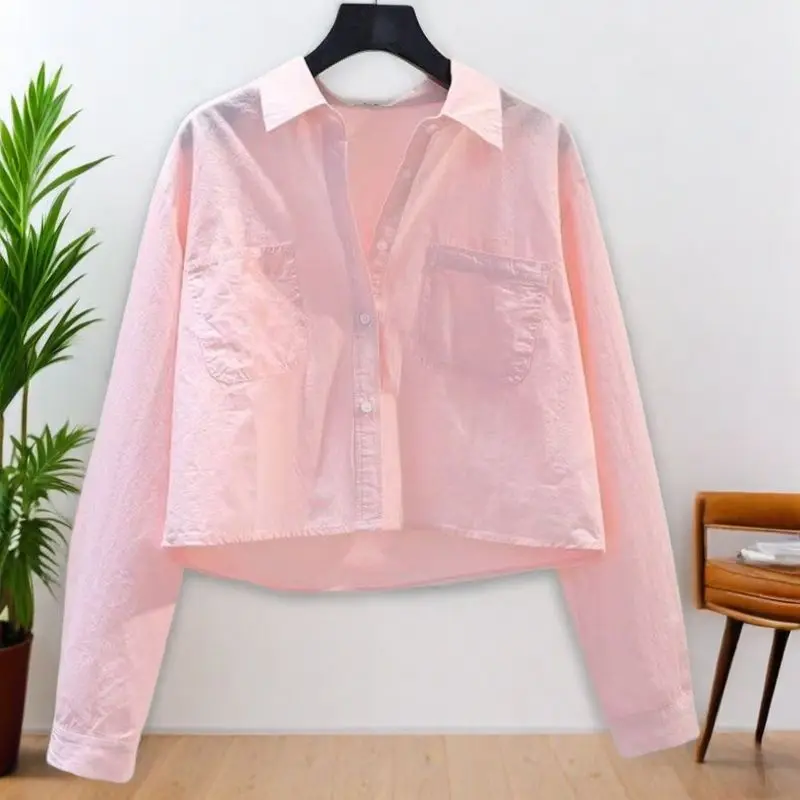 

Fashion Fresh Shirt Coat Women's Spring Summer New Short Jacket Female Double Pockets Casual Long-sleeved Blaus Literary Top