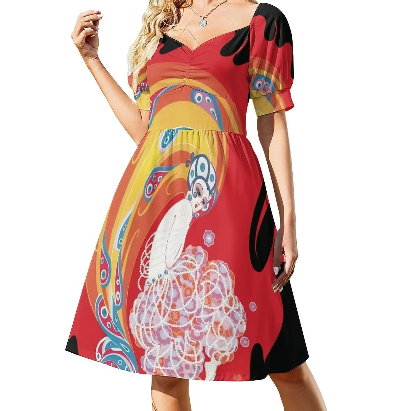 

Oriental Tale - Erté Short-Sleeved Dress Womens dresses party dress women elegant luxury Dress