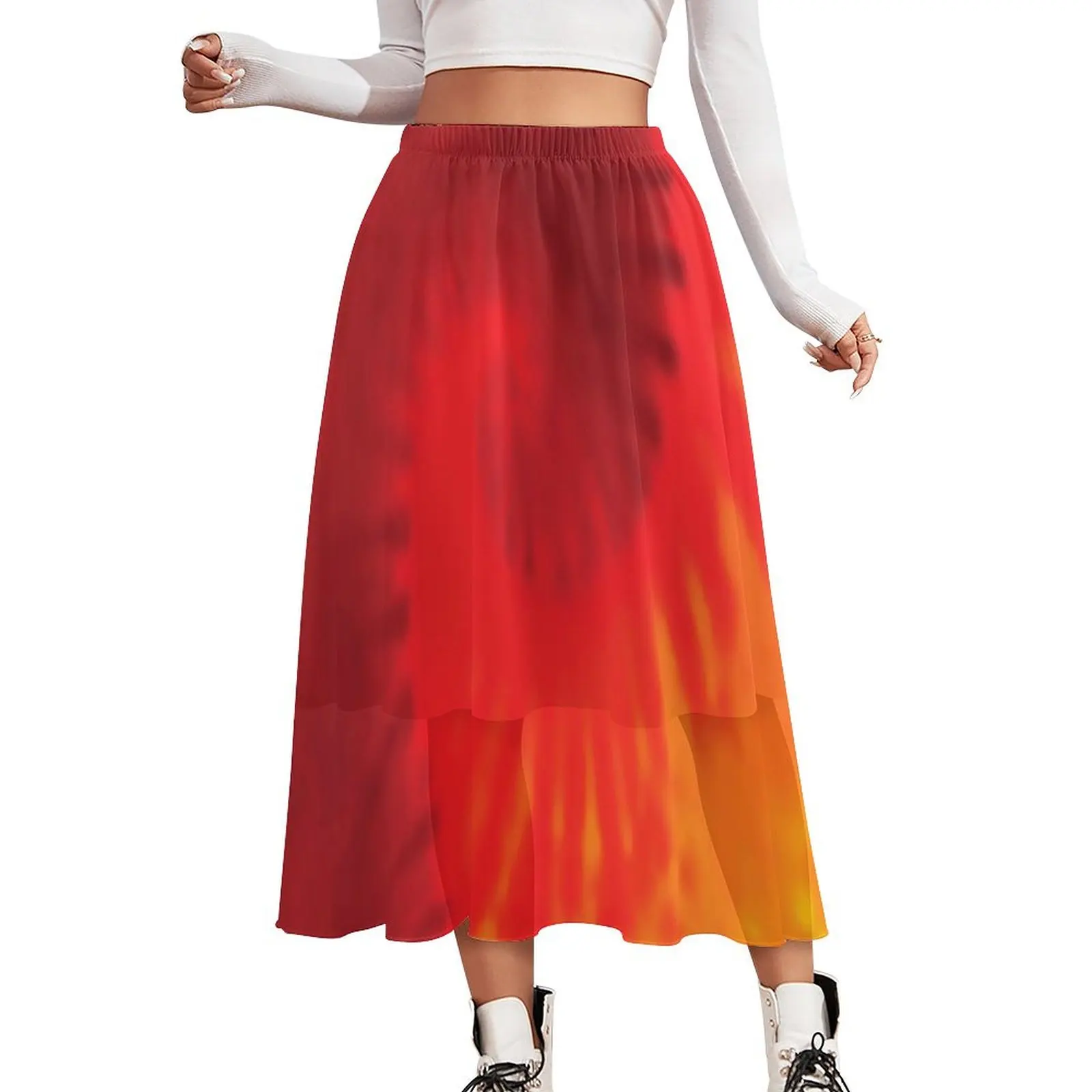 Tie Dye Skirt Yellow Orange Red Spiral Aesthetic Casual Skirts Modern Boho Skirt Female Design Big Size Clothes