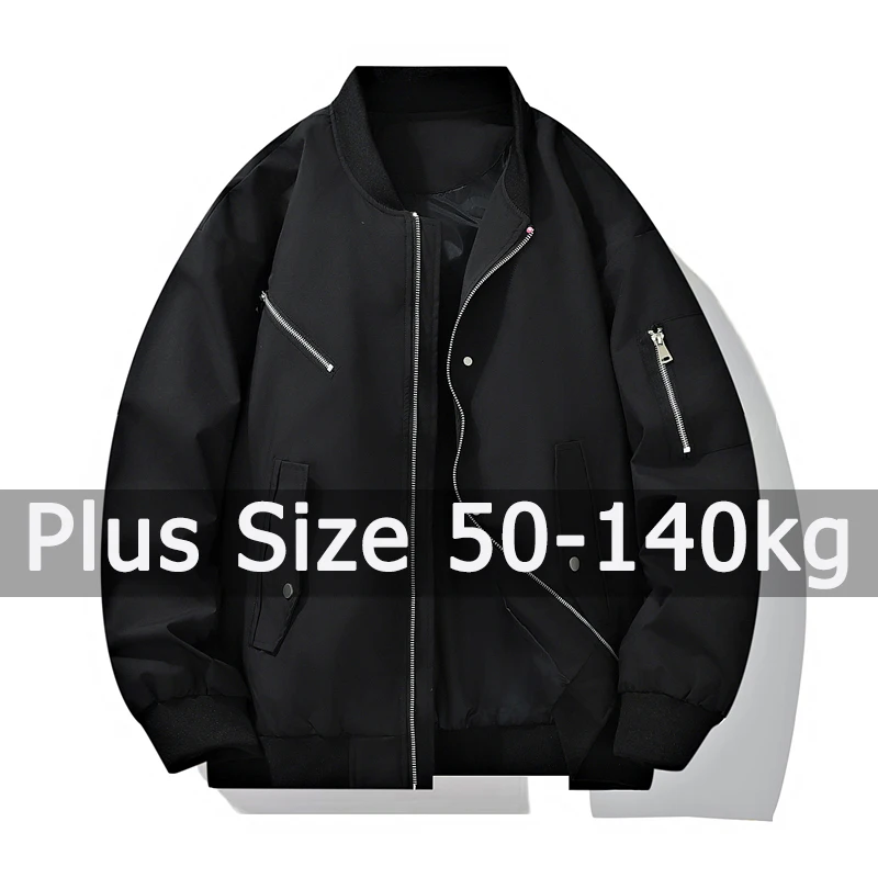 

Женская куртка больших размеров, пальто 45-140 кг, 6XL, 7XL, 8XL, осенняя черная куртка на молнии с длинными рукавами, повседневная верхняя одежда, женская одежда больших размеров