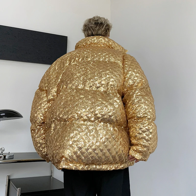 

Warm And Thick personality, Handsome Casual cotton-padded Coat Bread Coat In Winter Covered With diamond-shaped Sequin Coat Man