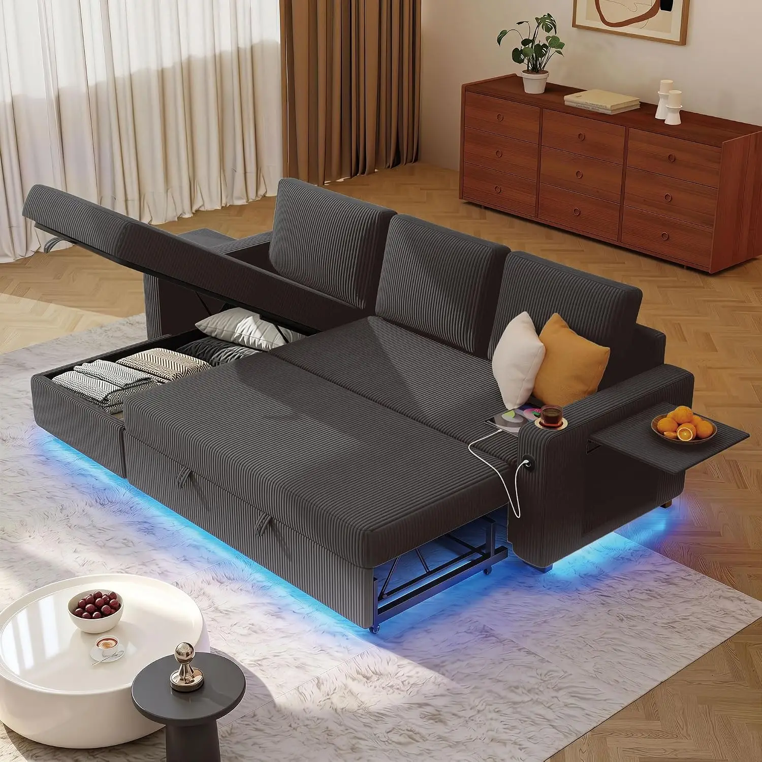 80 Inch Pull Out Sleeper Sofa Bed, Convertible Sectional Couch for Living Room