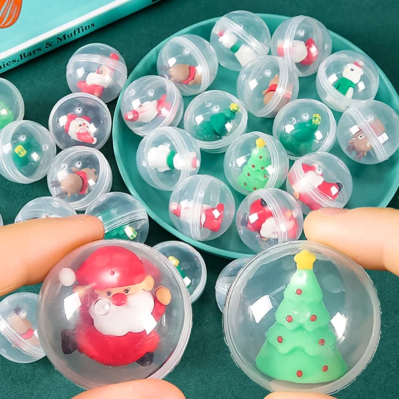 20PCS Creative Mini Christmas Doll Twisted Egg Toy Decorate Transparent 32mm Santa Elk Spinning Egg Toys Children's Game Gifts