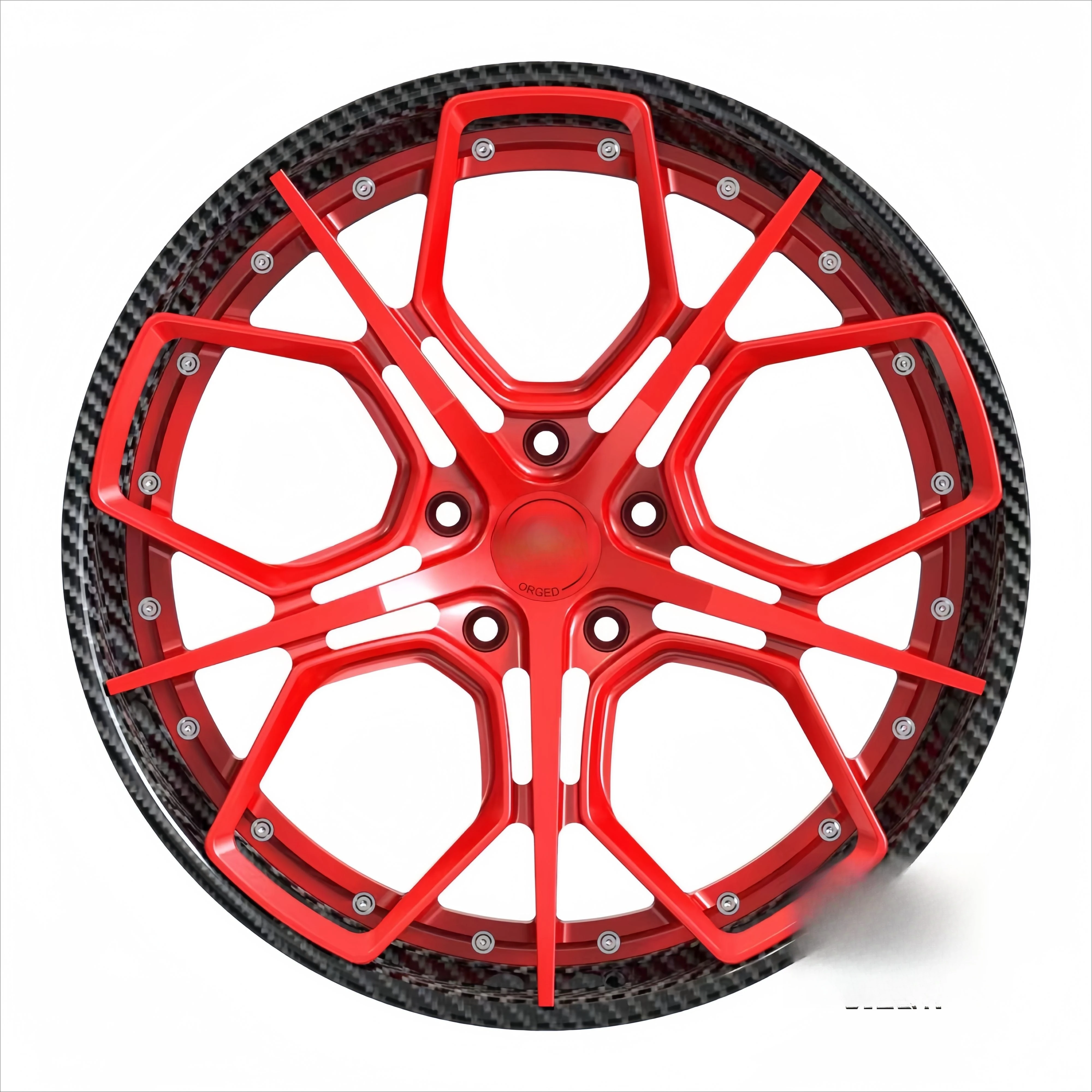 Factory Hotsale  Carbon Fiber Forged Wheels 20 21 22 23 24 Inch Two Pieces Center Face Brushed Red / Barrel Carbon Fiber