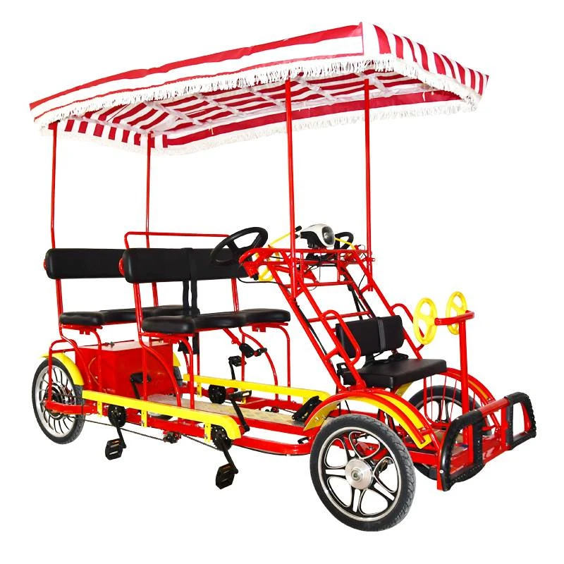 Deluxe one-wheel double-row pedal quad bicycle double quadruple multi-person attractions Sightseeing  cycling