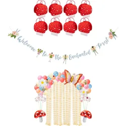 Fairy Birthday Party Banner Decorations Mushroom Favor Bags Fairy for Forest Birthdays Tea Party Disposable Tableware Supplies