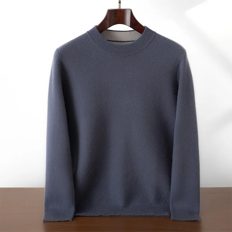 Softcash novo masculino o-pescoço camada de ar pulôver grosso 100% cashmere gola alta camisola de alta qualidade clássico macio quente malhas topos