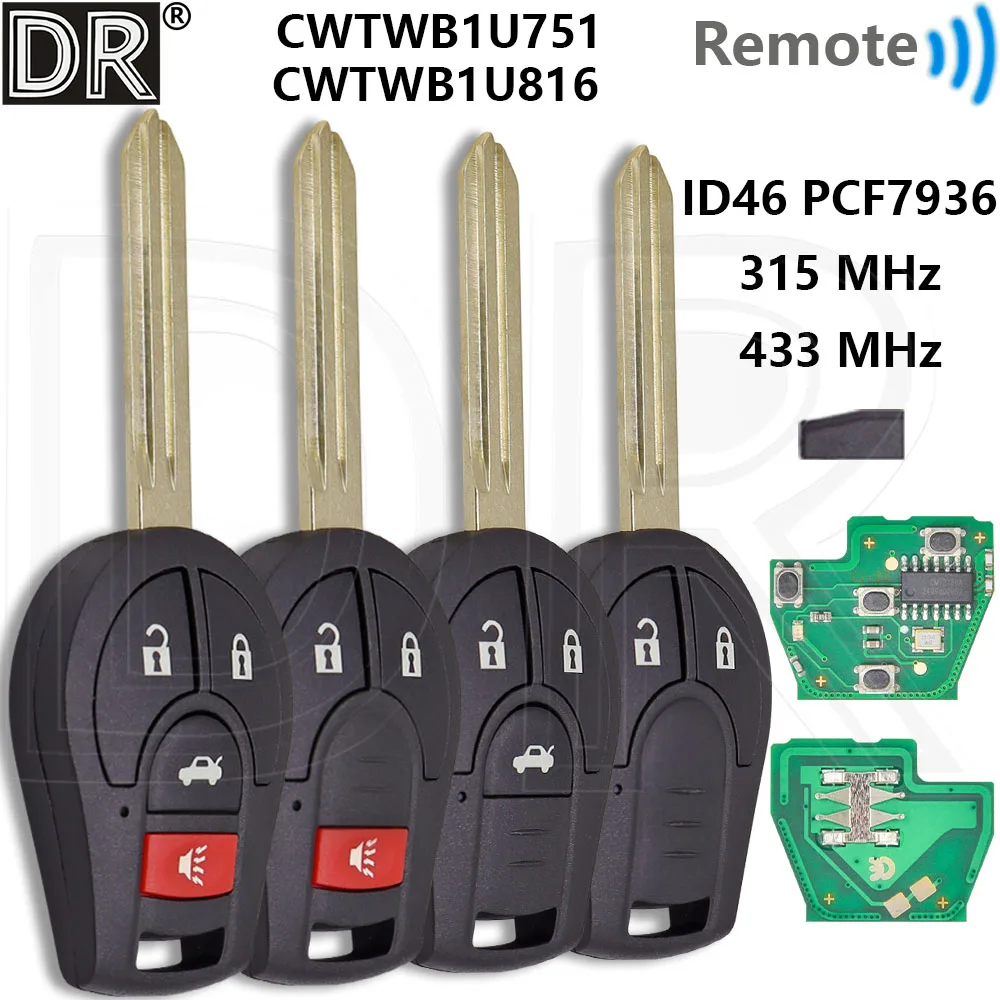 

Отличный чип ID46 315/433 МГц CWTWB1U751/816 автомобильный дистанционный ключ для Nissan Sunny Tiida X-Trail Versa Micra Rogue Qashqai Cube Juke