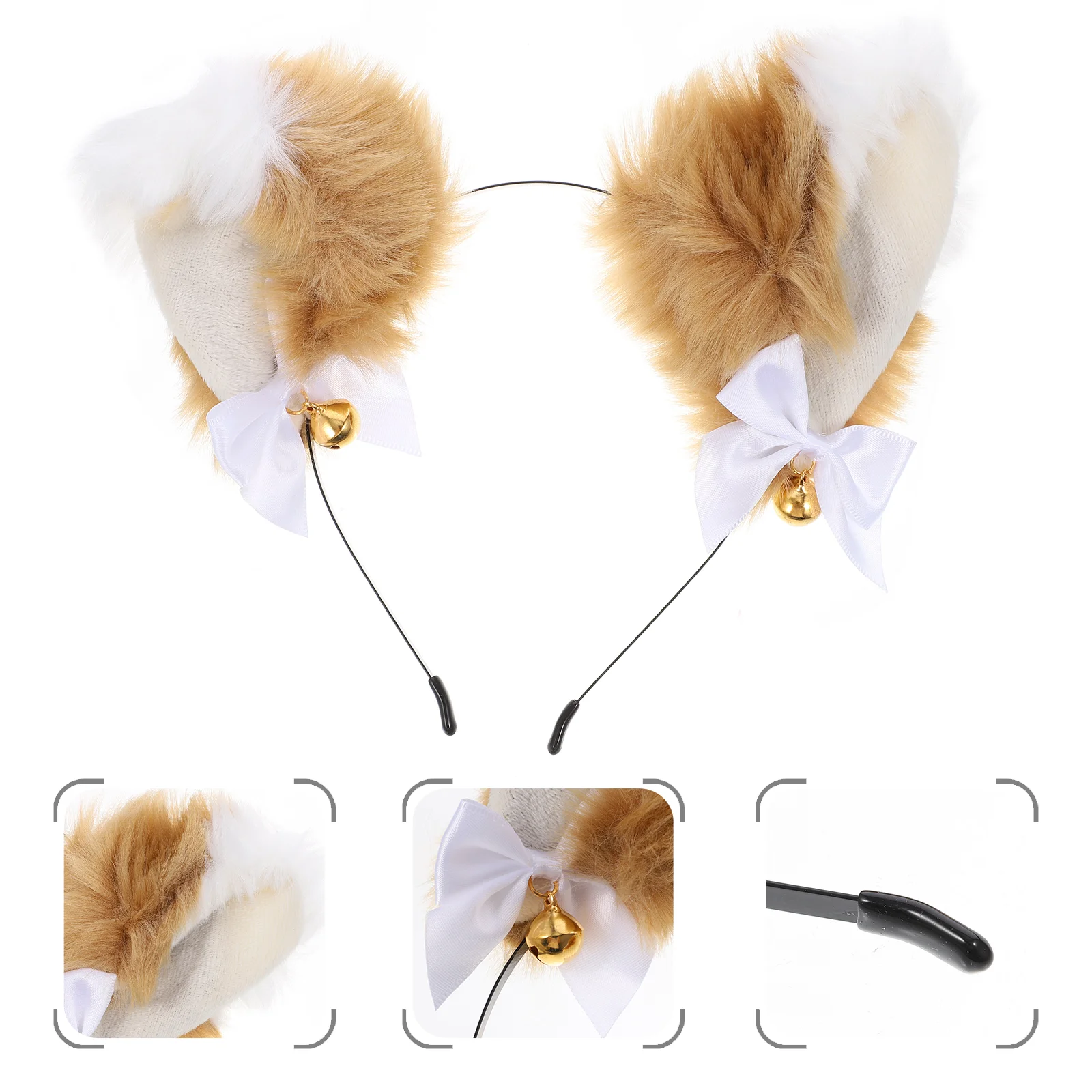 

Stuffed Animal White Headband Cat Ear Bell Hairband Party Hoop Halloween Bow Tie 2300X2000X200CM Brown Accessory for Miss