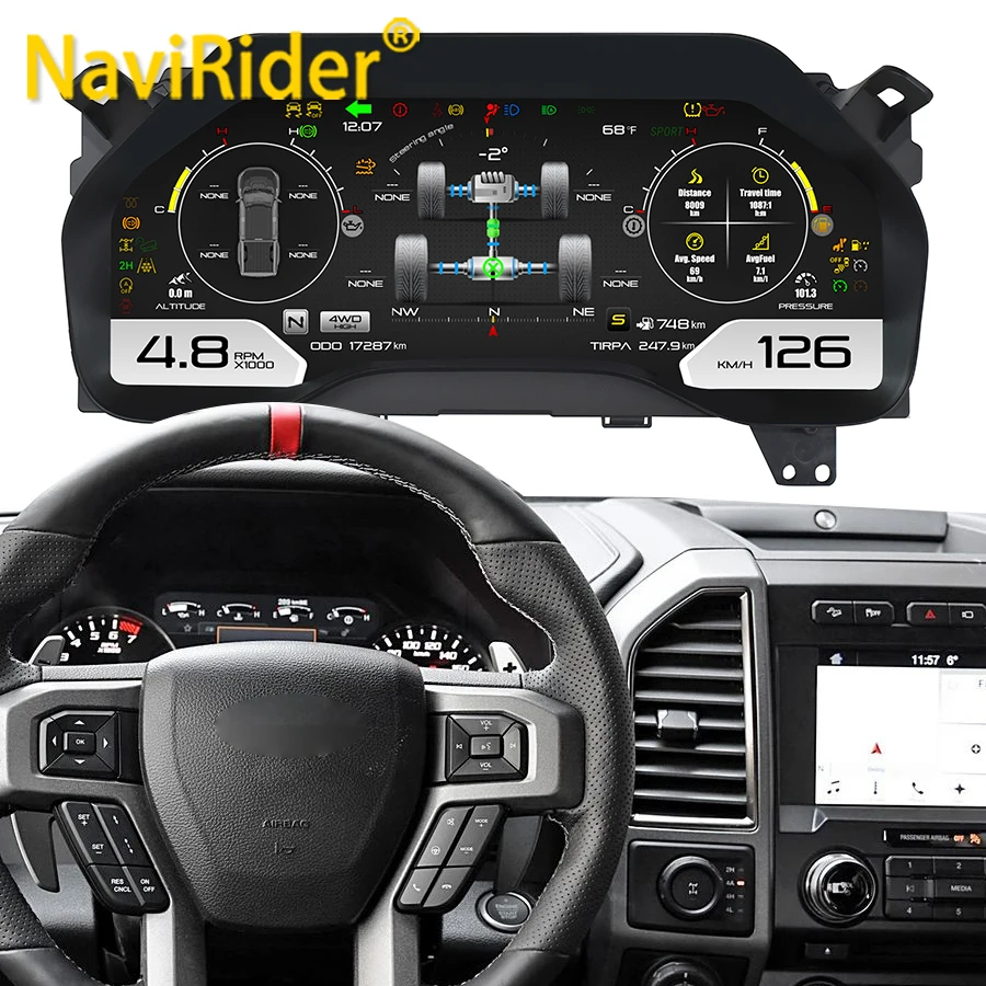 

Цифровая приборная панель Y NAVIRIDER 15.1 дюйма с ЖК-дисплеем для Ford F150 2015-2021, виртуальный спидометр, дисплей на базе LINUX