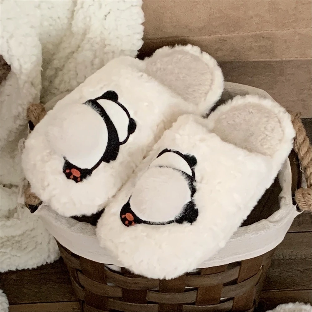 

2025 Winter New Arrival: Cute Cartoon Panda Cotton Slippers for Women Fun Fleece-Lined Warm and Comfortable Home Shoes