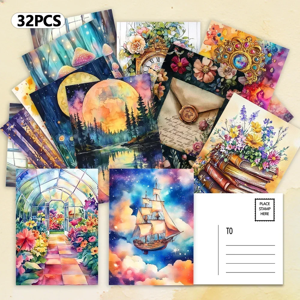 

32pcs, magical flowers, postcards, decoration/greeting cards/postcards, high-definition printing, collectible and mailable