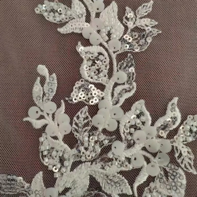 

Beaded Sequin Embroidered Lace Mesh Fabric for DIY Sewing Wedding Dress Garment Accessories Clothing Fashion Material Cloth