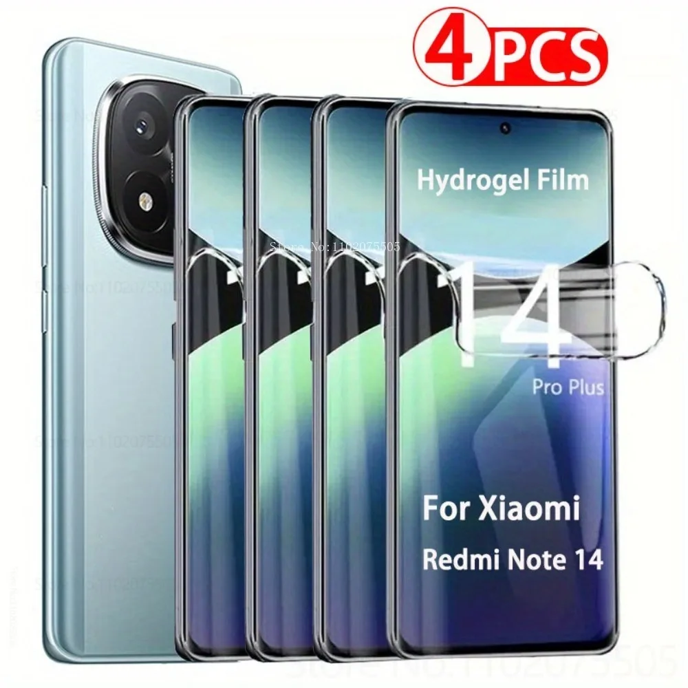 4PCS Full Cover Hydrogel Film for Xiaomi Redmi Note 13 Proplus 13R 12T Pro HD Screen Protective Film Note 14 Proplus 8 9 11S 10T