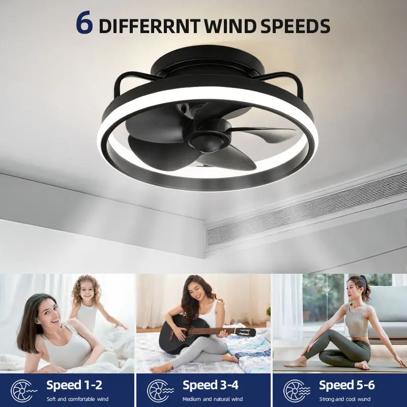Modern Living Room Ceiling Fan Light 36W DC Motor 6 Speed ​​Timer Fan Low Floor Attic Remote Control Decorative Fan Light